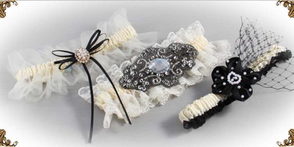 Ivory and Black Wedding Garters-Bridal-Garters-Prom Garters- Custom Wedding garters Linda Joyce Couture