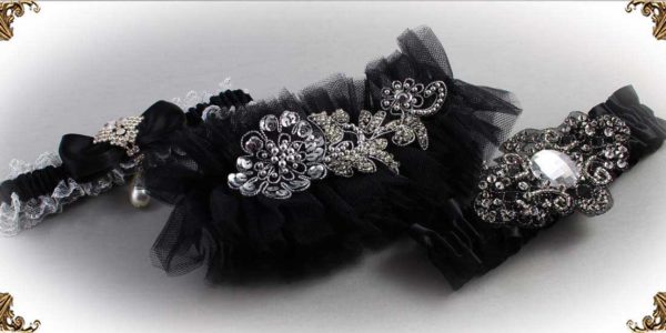 Black-Wedding-Garters-123-Bridal-Garters-Prom Garters- Custom Wedding garters Linda Joyce Couture
