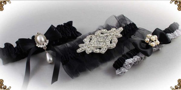 Black Wedding Garters-Bridal-Garters-Prom Garters- Custom Wedding garters Linda Joyce Couture