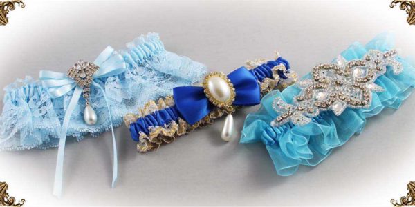 Blue-Wedding-Garters-Bridal-Garters-Prom Garters- Custom Wedding garters Linda Joyce Couture