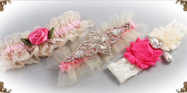 Ivory and Pink Wedding Garters -Bridal-Garters-Prom Garters- Custom Wedding garters Linda Joyce Couture
