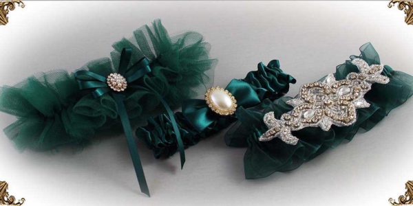 Jungle-Green-Wedding-Garters-589-Bridal-Garters-Prom Garters- Custom Wedding garters Linda Joyce Couture