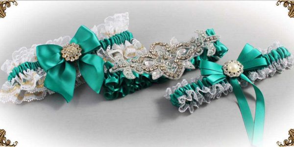 Parrot-Green-Wedding-Garters-583-Bridal-Garters-Prom Garters- Custom Wedding garters Linda Joyce Couture