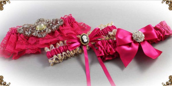 Pink-Wedding-Garters_Azaela-Wedding-Garter-187-Bridal-Garters-Prom Garters- Custom Wedding garters Linda Joyce Couture