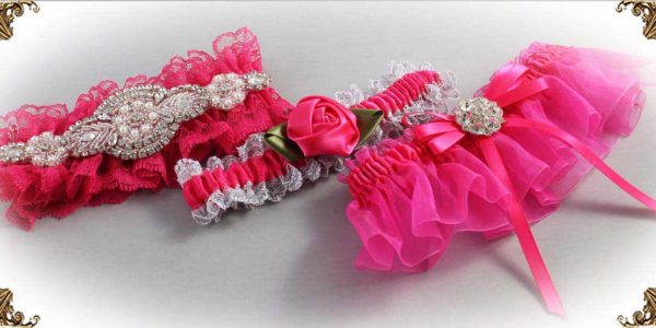 Pink-Wedding-Garters_Hot-Magenta-Wedding-Garter-175-Bridal-Garters-Prom Garters- Custom Wedding garters Linda Joyce Couture