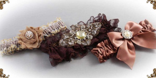Shop-by-Color - Brown Wedding Garters -Bridal-Garters-Prom Garters- Custom Wedding garters Linda Joyce Couture