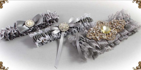 Shop-by-Color - Gray Wedding Garters -Bridal-Garters-Prom Garters- Custom Wedding garters Linda Joyce Couture