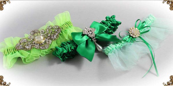 Shop-by-Color - Green Wedding Garters -Bridal-Garters-Prom Garters- Custom Wedding garters Linda Joyce Couture