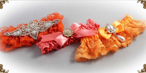 Shop-by-Color - Orange Wedding Garters -Bridal-Garters-Prom Garters- Custom Wedding garters Linda Joyce Couture