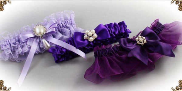 Shop-by-Color - Purple Wedding Garters -Bridal-Garters-Prom Garters- Custom Wedding garters Linda Joyce Couture