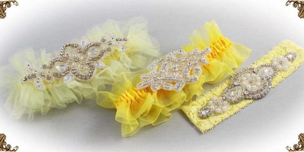 Shop-by-Color - Yellow Wedding Garters -Bridal-Garters-Prom Garters- Custom Wedding garters Linda Joyce Couture