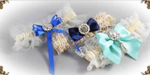 Ivory and Blue Wedding-Garters-Bridal-Garters-Prom Garters- Custom Wedding garters Linda Joyce Couture