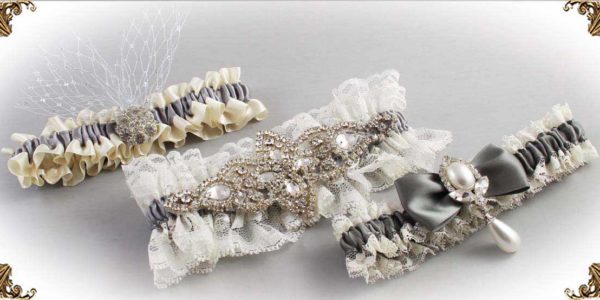 Ivory and Gray Wedding Garters-Bridal-Garters-Prom Garters- Custom Wedding garters Linda Joyce Couture