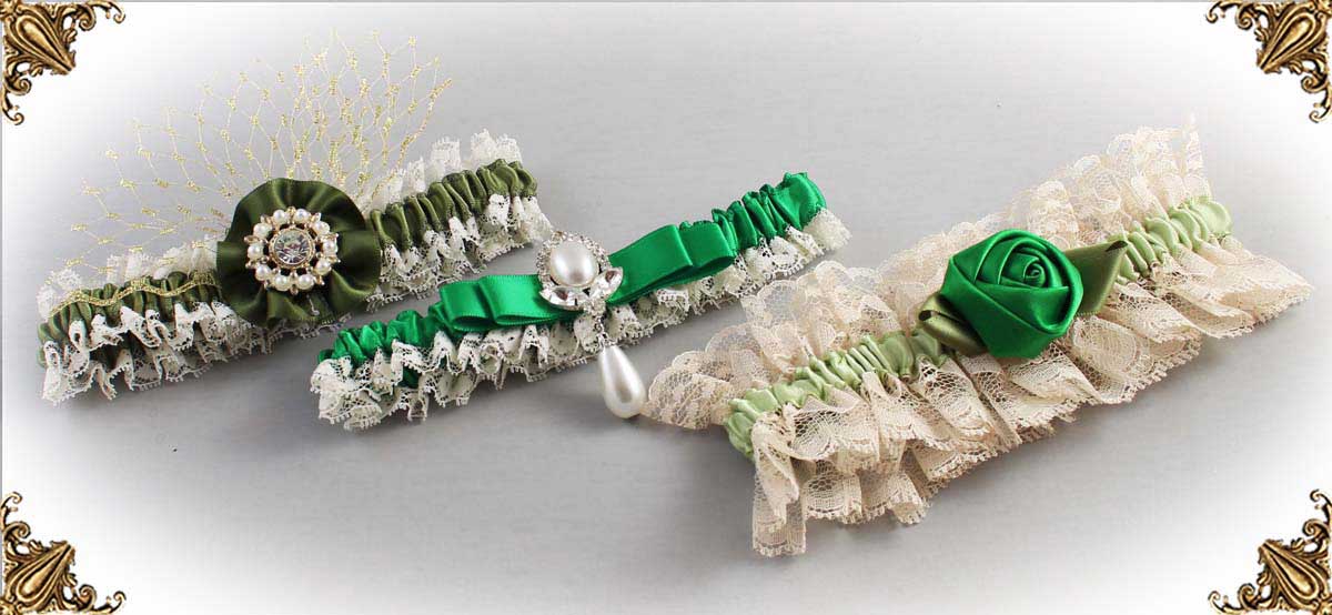 Ivory and Green Wedding Garters