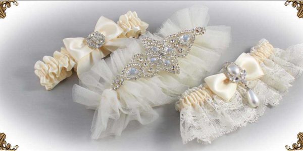 Solid-Ivory-Wedding-Garters-Bridal-Garters-Prom Garters- Custom Wedding garters Linda Joyce Couture