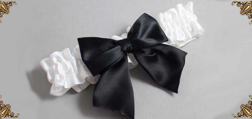 Custom Wedding Garter - White and Black Bow Wedding Garter
