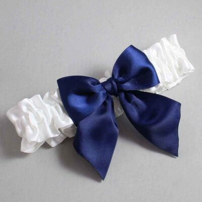 White and Navy Blue Satin Wedding Garter / White and Blue Wedding Garters / Wedding Garter / Custom Wedding Garter / Bridal Garter / Prom Garter / Linda Joyce Couture / Personalized Garter / Personalized Wedding Garter / Personalized Prom Garter