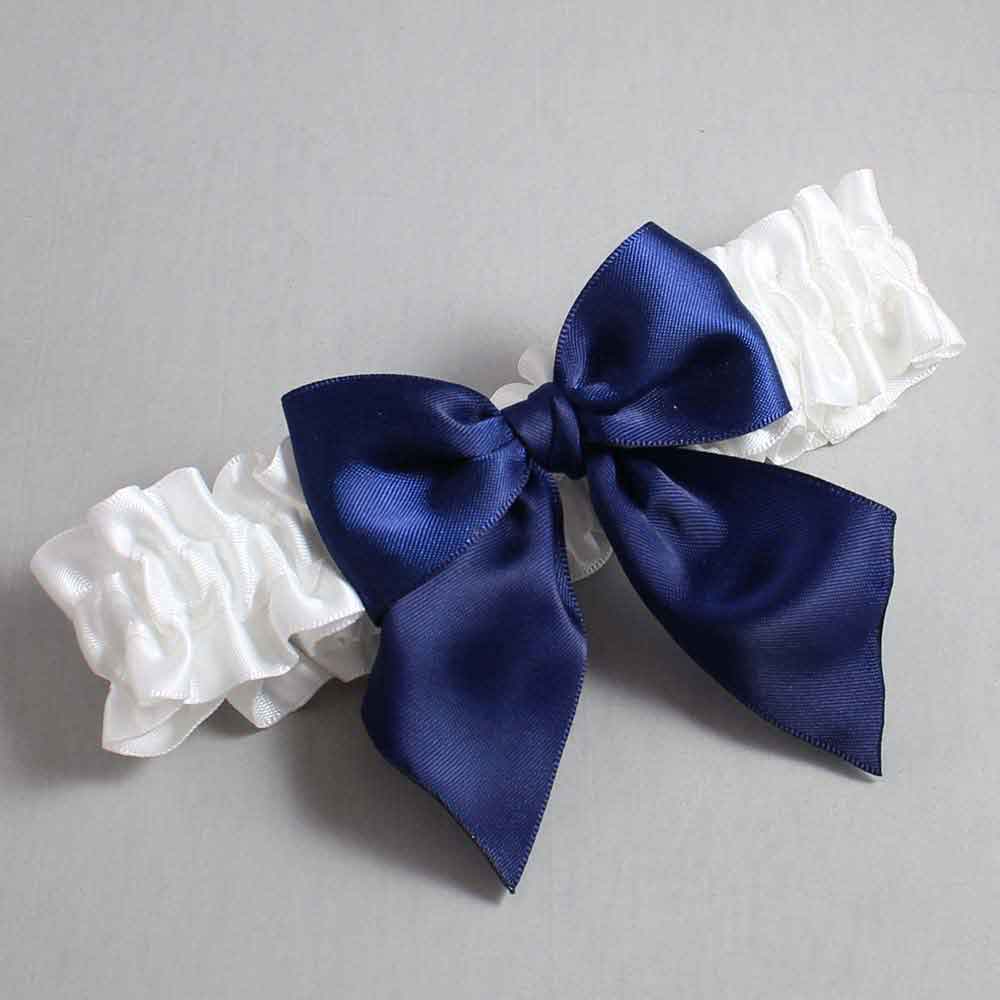 White and Navy Blue Satin Wedding Garter / White and Blue Wedding Garters / Wedding Garter / Custom Wedding Garter / Bridal Garter / Prom Garter / Linda Joyce Couture / Personalized Garter / Personalized Wedding Garter / Personalized Prom Garter