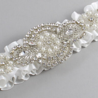 Off White Satin Wedding Garter / Solid White Wedding Garters / Charlotte # (000-000)-01-A06-Silver