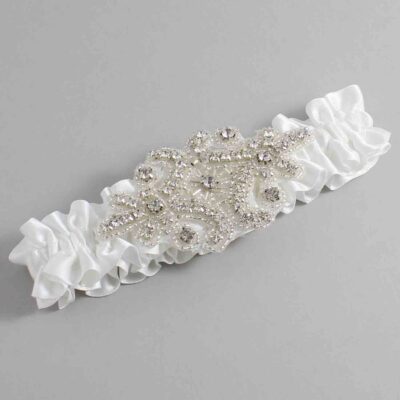 Off White Satin Wedding Garter / Solid White Wedding Garters / Heather # (000-000)-01-A07-Silver