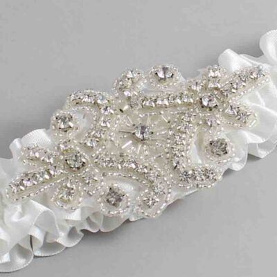 Off White Satin Wedding Garter / Solid White Wedding Garters / Heather # (000-000)-01-A07-Silver
