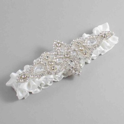 Off White Satin Wedding Garter / Solid White Wedding Garters / Lorine # (000-000)-01-A09-Silver