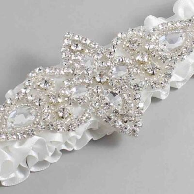 Off White Satin Wedding Garter / Solid White Wedding Garters / Lorine # (000-000)-01-A09-Silver