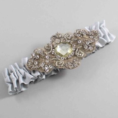Shell Gray Satin with Brown Wedding Garter / Gray Wedding Garters / Bijou # (007-007)-01-A01-Antique