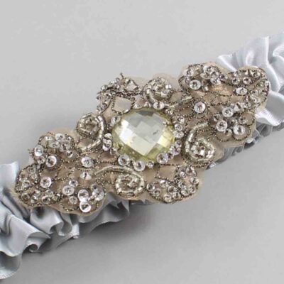 Shell Gray Satin with Brown Wedding Garter / Gray Wedding Garters / Bijou # (007-007)-01-A01-Antique