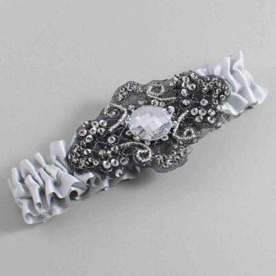 Shell Gray Satin with Black Wedding Garter / Gray Wedding Garters / Bijou # (007-007)-01-A02-Black