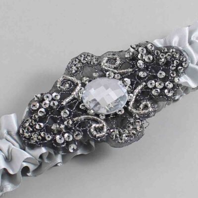 Shell Gray Satin with Black Wedding Garter / Gray Wedding Garters / Bijou # (007-007)-01-A02-Black