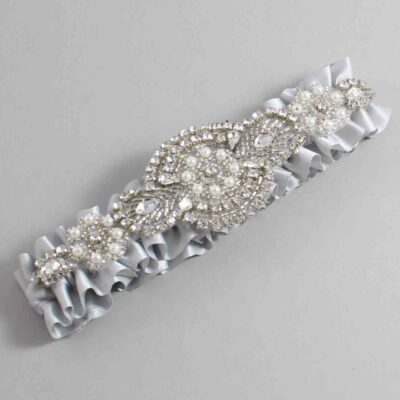 Shell Gray Satin Wedding Garter / Solid Gray Wedding Garters / Charlotte # (007-007)-01-A06-Silver