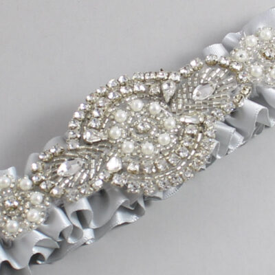 Shell Gray Satin Wedding Garter / Solid Gray Wedding Garters / Charlotte # (007-007)-01-A06-Silver