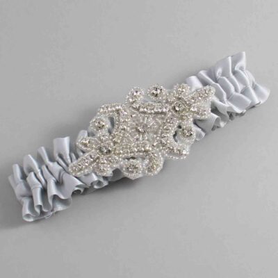 Shell Gray Satin Wedding Garter / Solid Gray Wedding Garters / Heather # (007-007)-01-A07-Silver