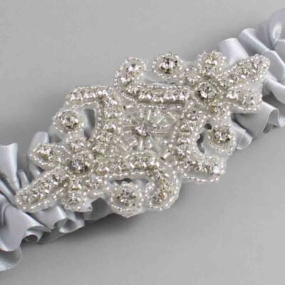 Shell Gray Satin Wedding Garter / Solid Gray Wedding Garters / Heather # (007-007)-01-A07-Silver