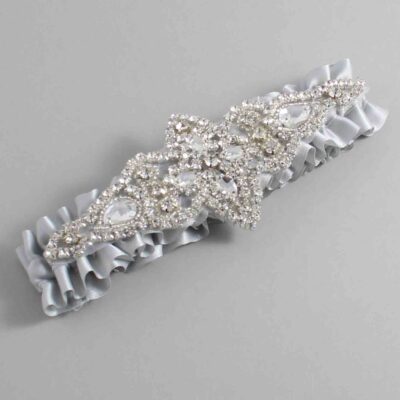 Shell Gray Satin Wedding Garter / Solid Gray Wedding Garters / Lorine # (007-007)-01-A09-Silver