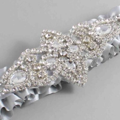 Shell Gray Satin Wedding Garter / Solid Gray Wedding Garters / Lorine # (007-007)-01-A09-Silver