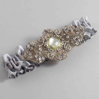 Grey with Brown Wedding Garter / Gray Wedding Garters / Bijou # (012-012)-01-A01-Antique
