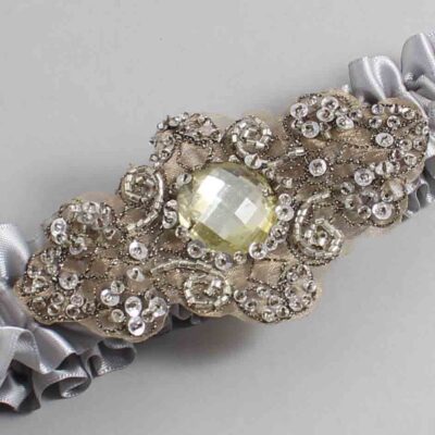 Grey with Brown Wedding Garter / Gray Wedding Garters / Bijou # (012-012)-01-A01-Antique