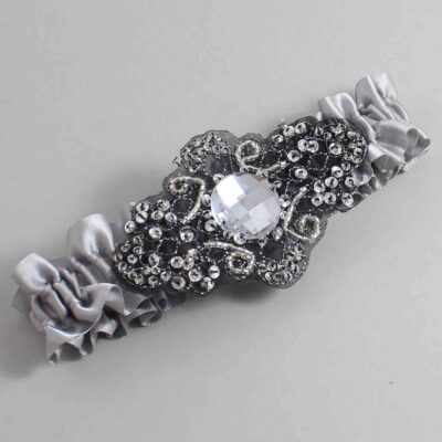 Grey with Black Wedding Garter / Gray Wedding Garters / Bijou # (012-012)-01-A02-Black