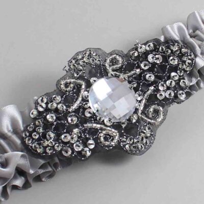 Grey with Black Wedding Garter / Gray Wedding Garters / Bijou # (012-012)-01-A02-Black