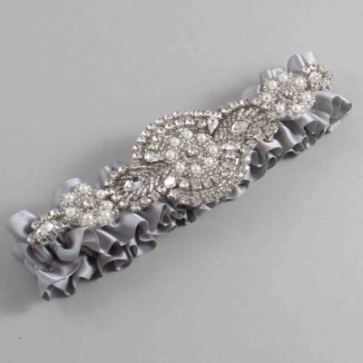 Grey Wedding Garter / Solid Gray Wedding Garters / Charlotte # (012-012)-01-A06-Silver