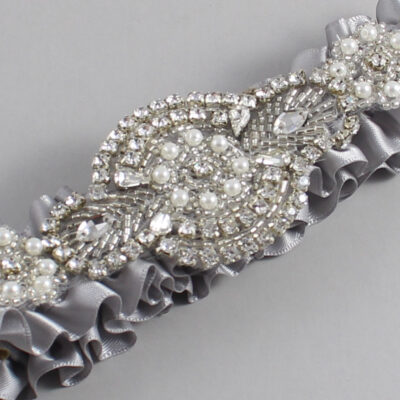 Grey Wedding Garter / Solid Gray Wedding Garters / Charlotte # (012-012)-01-A06-Silver