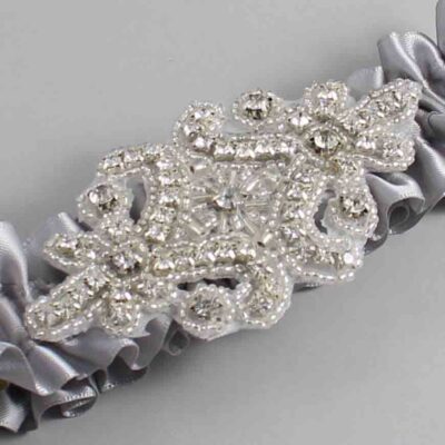 Grey Wedding Garter / Solid Gray Wedding Garters / Heather # (012-012)-01-A07-Silver