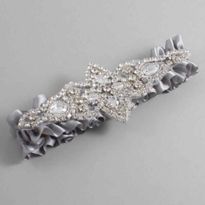 Grey Wedding Garter / Solid Gray Wedding Garters / Lorine # (012-012)-01-A09-Silver