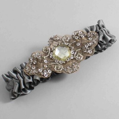 Metal Gray with Brown Wedding Garter / Gray Wedding Garters / Bijou # (017-017)-01-A01-Antique