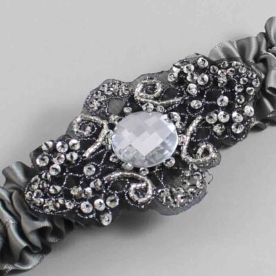 Metal Gray with Black Wedding Garter / Gray Wedding Garters / Bijou # (017-017)-01-A02-Black