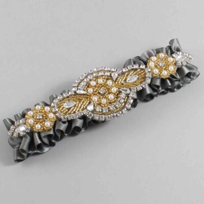 Metal Gray with Gold Wedding Garter / Gray Wedding Garters / Charlotte # (017-017)-01-A05-Gold