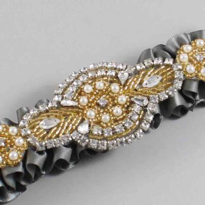 Metal Gray with Gold Wedding Garter / Gray Wedding Garters / Charlotte # (017-017)-01-A05-Gold