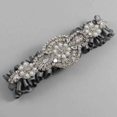 Metal Gray Wedding Garter / Solid Gray Wedding Garters / Charlotte # (017-017)-01-A06-Silver